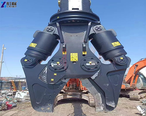 excavator metal shear working site