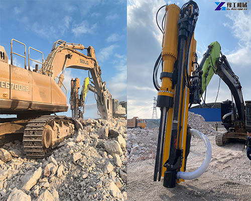 excavator rock drill splitter working