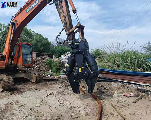 excavator shear crushing metal scrap