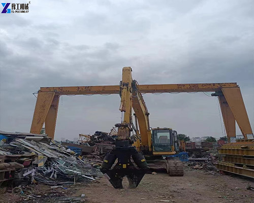 excavator shear working construction site