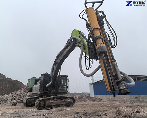 on-site footage of hydraulic rock drill and splitter in operation