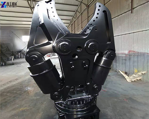 shear attachment excavator arm closeup