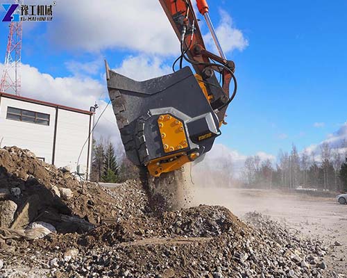 excavator crusher attachment wide site view